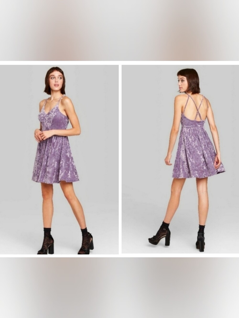 Lavender Velvet Skater Dress with Crisscross Back By Wild Fable